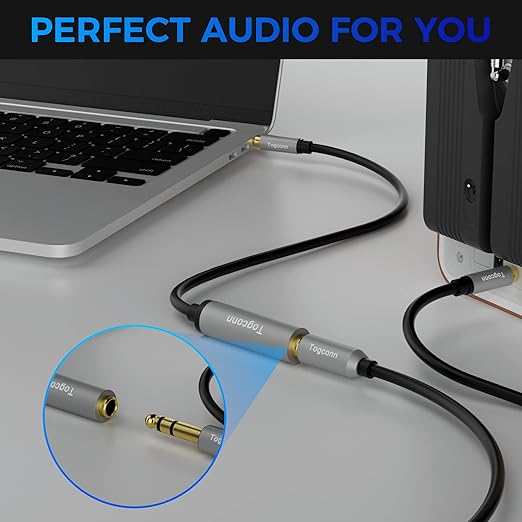 Togconn 3.5mm to 6.35mm Stereo Audio Cable Adapter 2 Feet, 3.5mm 1/8 Inch TRS Male to 6.35mm 1/4 Inch Female Stereo Audio Converter Connector for Phone, Laptop, Headphone, Amplifier, Guitar, Speaker