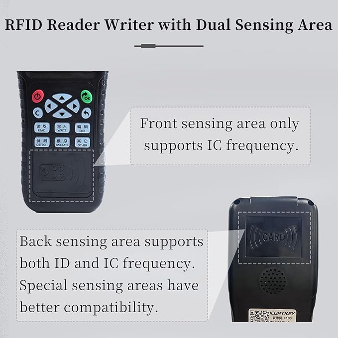 RFID Reader Writer X100 RFID Copier Multi-Frequency Smart Card Reader ID IC Elevator Card RFID Writer for Access Control System with 125khz T5577 Key Fobs/Cards and 13.56mhz IC Key Tags