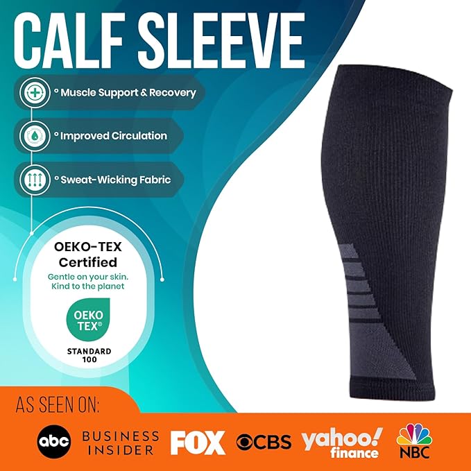 Calf Compression Sleeves for Men and Women - (2 Pair) Footless Compression Socks Support for Running, Cycling, Sports - Leg Sleeve Brace, Helps with Pain Relief