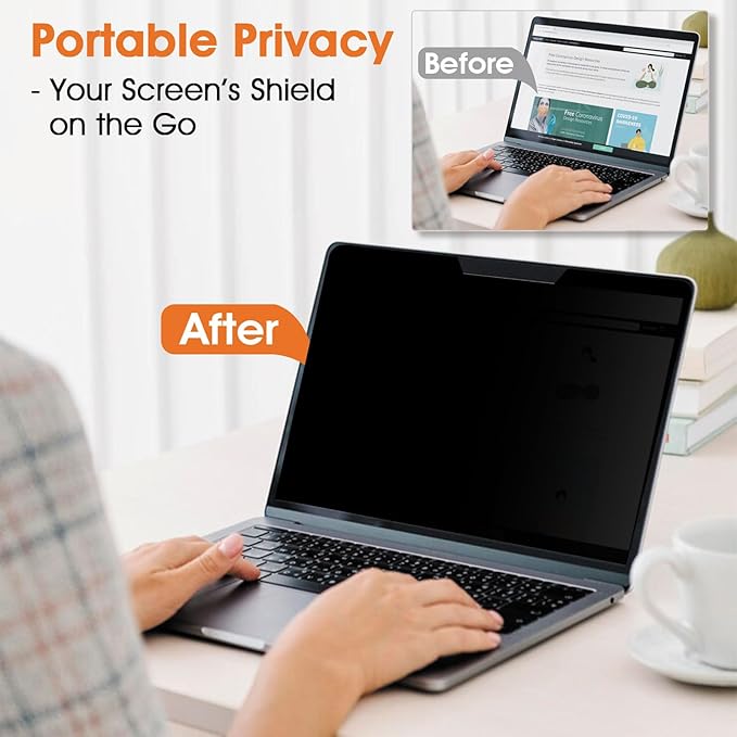 BSPROTE Magnetic Laptop Privacy Screen 14 Inch (Diagonal) 16:9 Display- Removable Anti-Glare Blue Light Filter, Computer Privacy Screen Shield Compatible with 14'' Hp Acer Asus Lenovo Dell Monitor