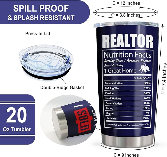 Realtor Gifts - Real Estate Agent & Closing Gifts for Women & Men, Realtor Supplies - 20oz Tumbler