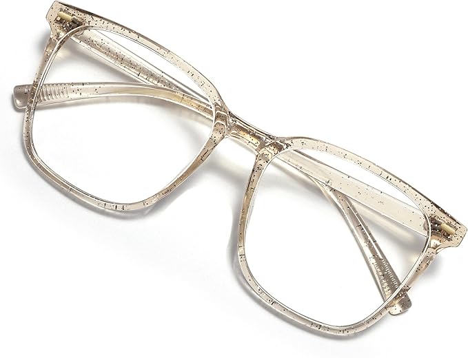 MACJERO Oversized Square Blue Light Blocking Glasses for Women Men, Anti-Fatigue Computer Monitor Gaming Glasses Reduce Eye Strain(Pearl Champagne)