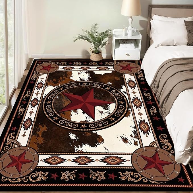 Vintage Star Rugs Non Slip Rustic Farmhouse Floor Mat Washable Carpet for Bedroom Living Room Nursery Playroom Classroom Home Decor,5'x7'
