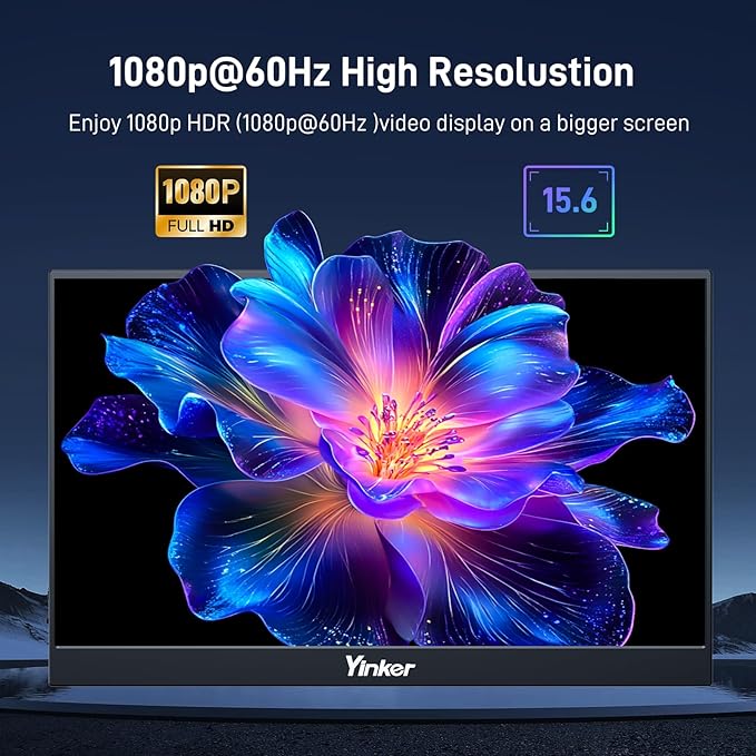 Yinker 15.6'' Portable Monitor Touchscreen, 1080P FHD 10-Point Touch Screen Monitor with Protective Magnetic Leather Cover & Speakers, USB-C Travel Monitors for Laptop, Phone, PC, Switch
