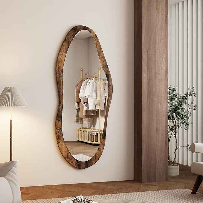 AAZZKANG Large Mirrors with Wood Framed 47"x20" Vintage Irregular Wall Mirror Full Length Asymmetrical for Bathroom Bedroom Living Room Entryway