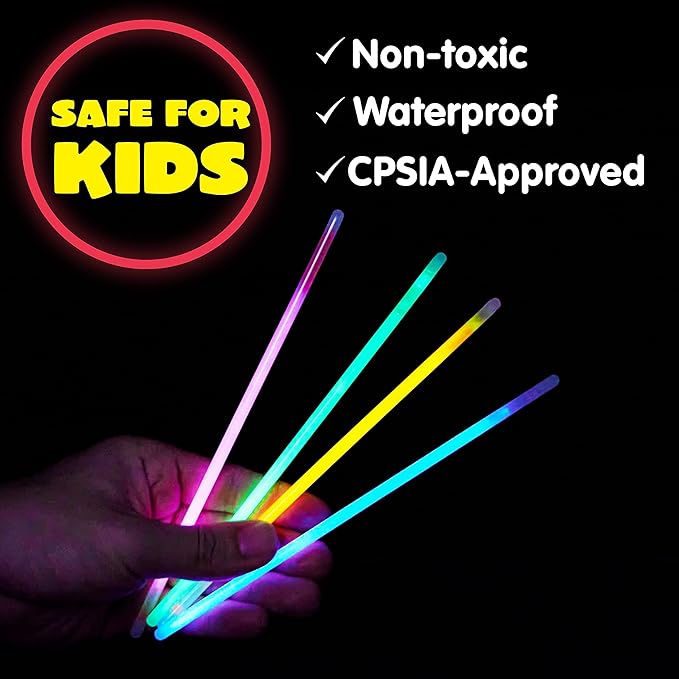JOYIN 300 Pcs 8" Glow sticks Bulk Party Favors Pack, Neon Glow in the Dark Party Supplies, Light Up Necklaces and Bracelets with Connectors, Christmas, Halloween, Football, Birthday Decorations
