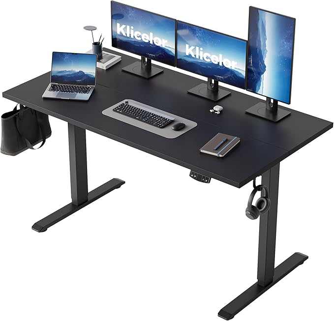 Klicelor 55 Inch Large Electric Standing Desk, Height Adjustable Office Desk, Sit Stand Up Computer Gaming Desk with Memory Preset, Two-Piece Desktop, Black