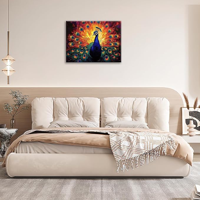 Peacock Wall Art, Elegance Peacock Pictures Wall Decor, Colorful Animal Canvas Prints Painting, Framed Artwork For Bathroom Living Room Office Bedroom Dining Room 24"X16"