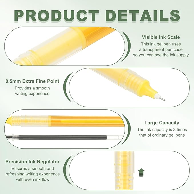 PATIKIL 6Pcs Colored Gel Ink Pens, 0.5mm Extra Fine Point Smooth Writing Japanese Quick Drying Liquid Ink Rollerball Pens for Office Stationery Classroom Teachers, Yellow