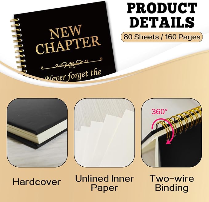 YAZMEEN New Chapter Black Gold Spiral Notebook（160 Pages） Never Forget The Difference You Have Made Blank Hardcover Notebook Thank You Gift Retirement New Job Going Away Gift for Coworker Boss Friend
