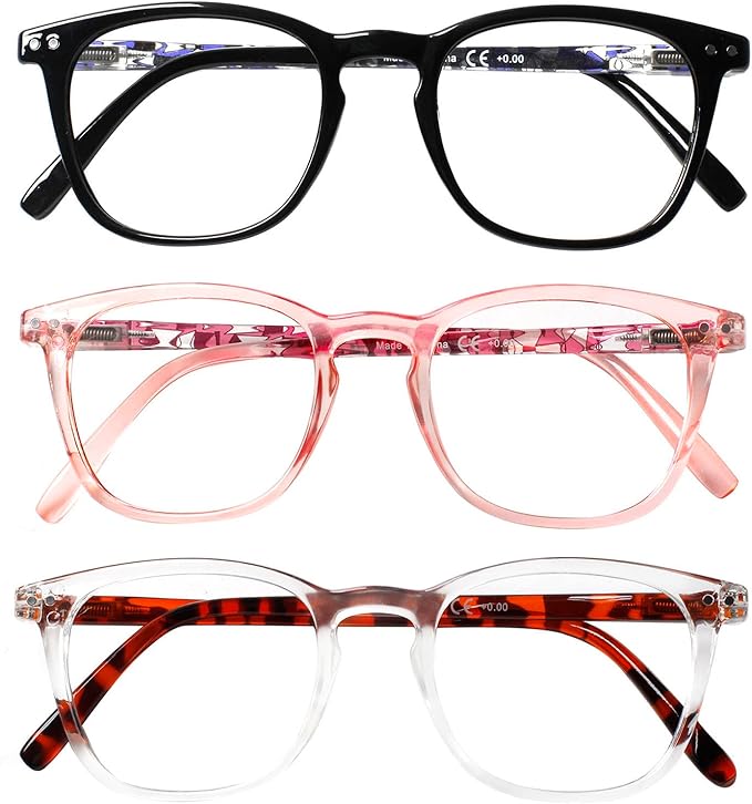 Henotin 3-Pack Blue Light Blocking Reading Glasses,Spring Hinge Computer Readers for Men Women,Anti UV Ray Filter Eyeglasses (Mixed Color-2, 2.00, Diopters)