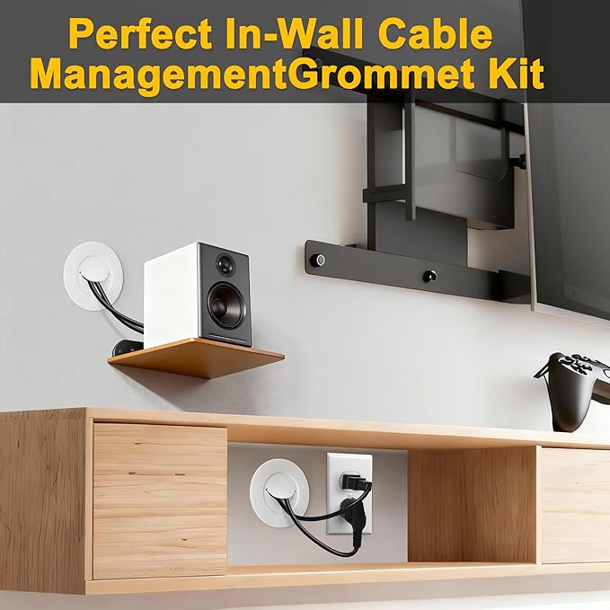 ZhiYo in-Wall Cable Management Kit for TV, Black TV Cord Hider Kit, Behind Wall Cable Management for Mounted TVs, Cord Concealer Kits with 2 Wire Pass Throughs and 1 Hole Saw Drill Attachmen
