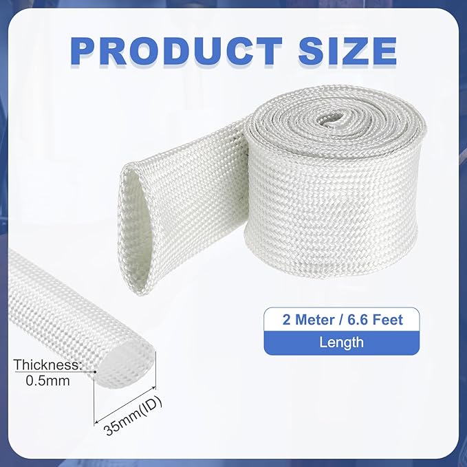 uxcell Insulation Cable Protector,35mm/1.38 Inch-2m/7 Feet High Temp Fiberglass Sleeve White