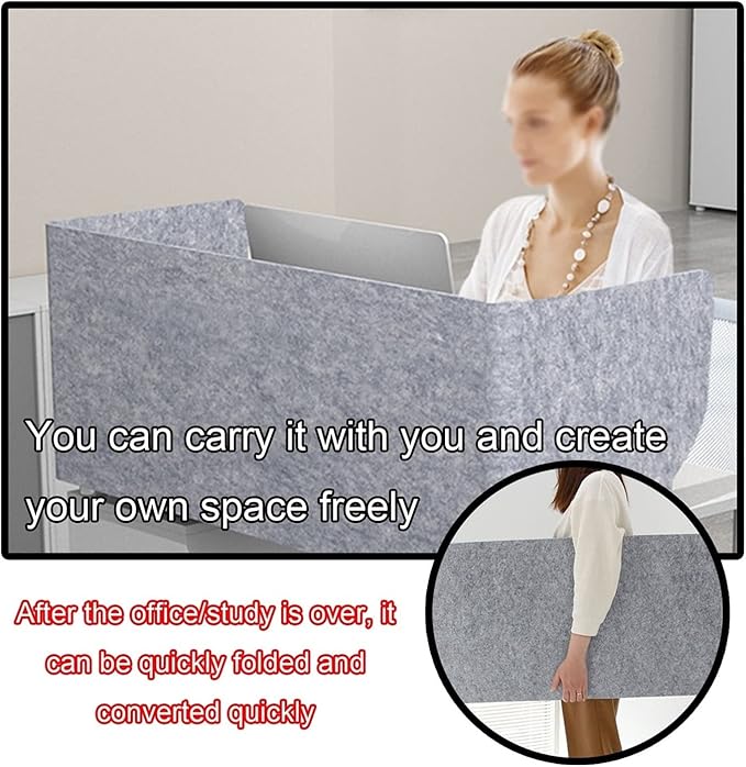 Acoustic Desk Divider with Soundproof Panels for Privacy and Concentration Portable Folding 3 Panel Partition Shield to Reduce Noise and Visual Distractions