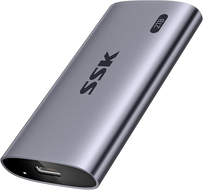 SSK Portable SSD 2TB, up to 2000MB/s External Solid State Drives, USB 3.2 Gen2X2 NVMe SSD External Hard Drive, Ultra Low Power Consumption for iPhone 15/ MacBook/Pro/OTG Phone/Laptops