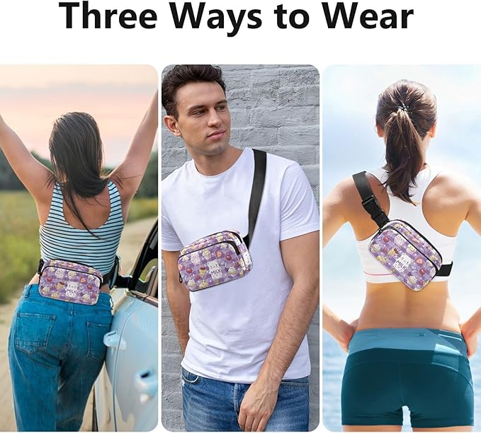 Kawaii Cat Bear Milk Cake Plaid Fanny Pack for Women Men Water Resistant Fashion Waist Packs with Adjustable Strap Belt Bag for Travel Workout Jogging Hiking 21219473