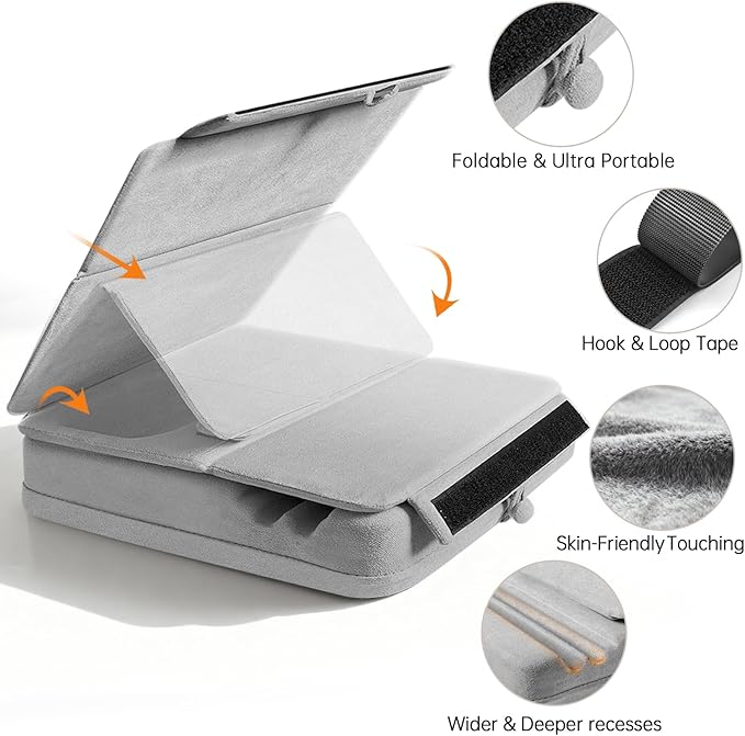TpeeTeek Tablet Pillow Stand with Storage, Foldable iPad Holder for Lep, Bed, Sofa, and Desk - Soft Pad Dock with Pocket and Stylus Mount Compatible with 4-13" iPad Pro/Air/Mini, Galaxy Tab, Kindle
