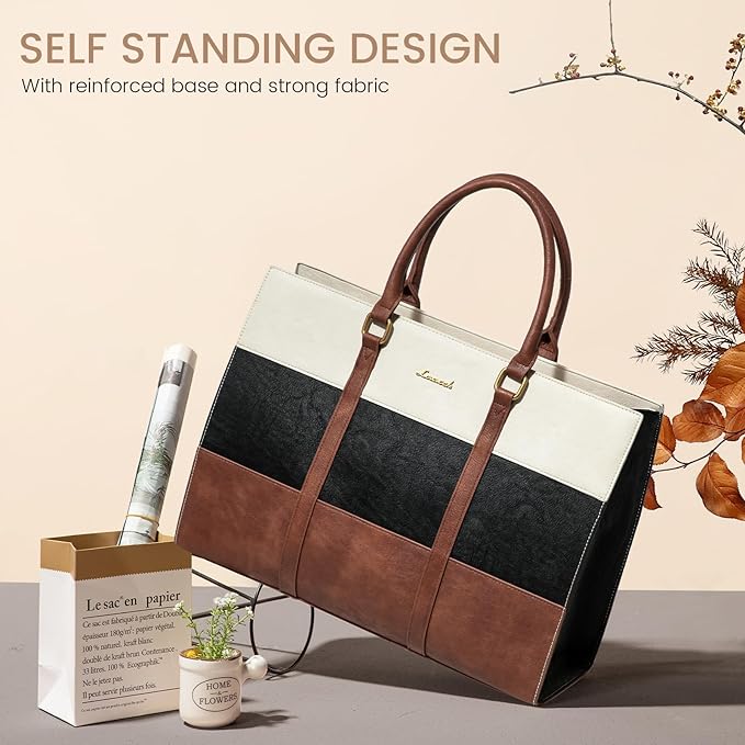 LOVEVOOK Laptop Bag for Women, 15.6 Inch Laptop Tote Bag, Vintage Leather Work Bags for Women, Waterproof Computer bag with Clutch Purse, Large Capacity Briefcase, Business Office Bag