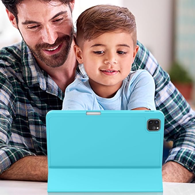 ZryXal iPad Pro 11 Inch Case (M5) 2025/ (M4) 2024 (Model: A2836/A2837/A3006), Trifold Stand Smart Cover with Pencil Holder and Soft TPU Back, Auto Wake/Sleep (Cyan)
