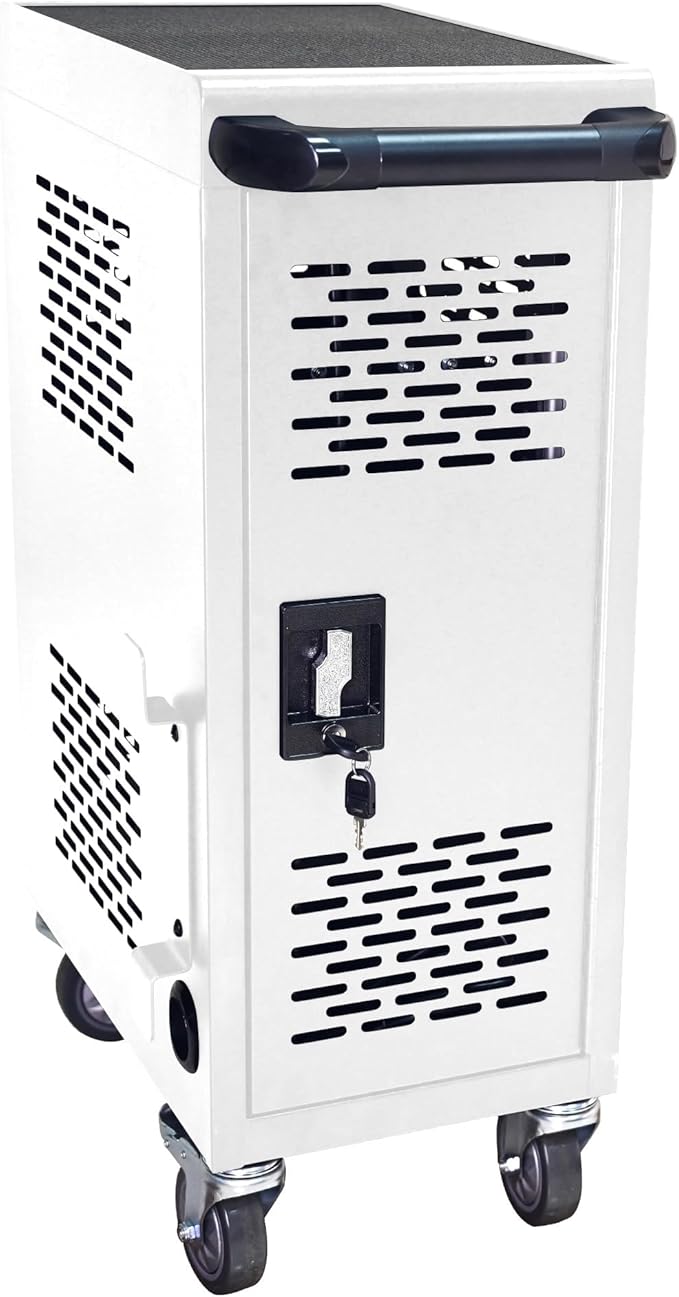 Laptop and Tablet Storage Cart, White Mobile Charging Cart and Cabinet for 16 Devices, with Charging Port Screen Size Up to 14", Fits Chromebook, Tablet, Laptop, Suitable for School, Business, Office