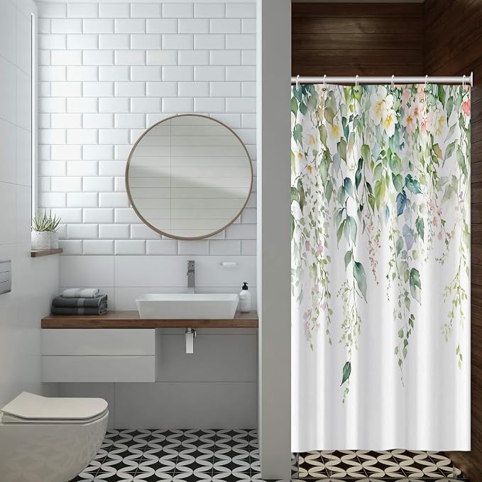 Sage Green Eucalyptus Shower Curtain Watercolor Botanical Floral Leaves Shower Curtain Set Spring Nature Bathroom Decor with 10 Hooks,54x78 Inches