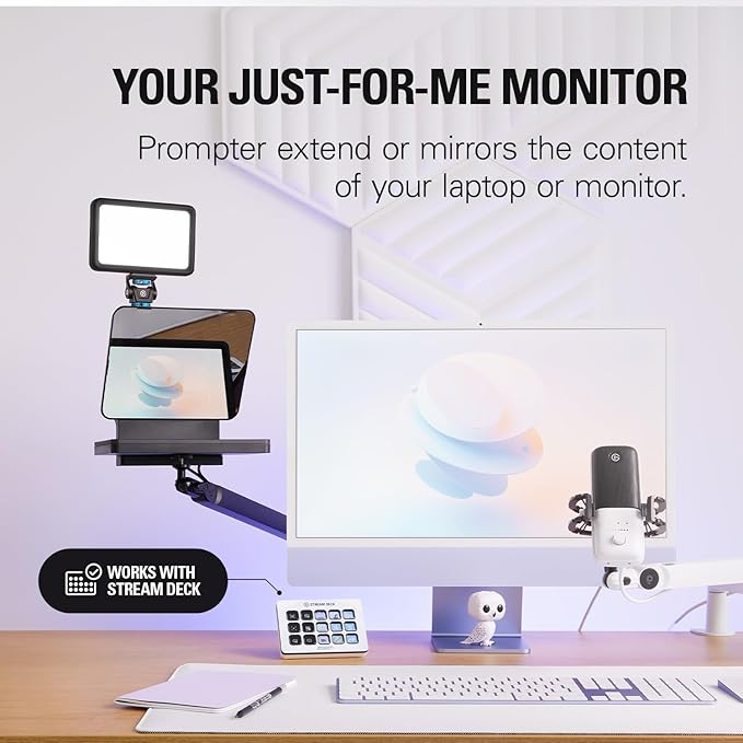 Elgato Prompter – Teleprompter with Built-in Screen for YouTube, Twitch, Zoom and More, 1080 pixels, Supports DSLR/Webcam/Smartphone, Drag & Drop Monitor Display, Works with Mac/PC & Stream Deck