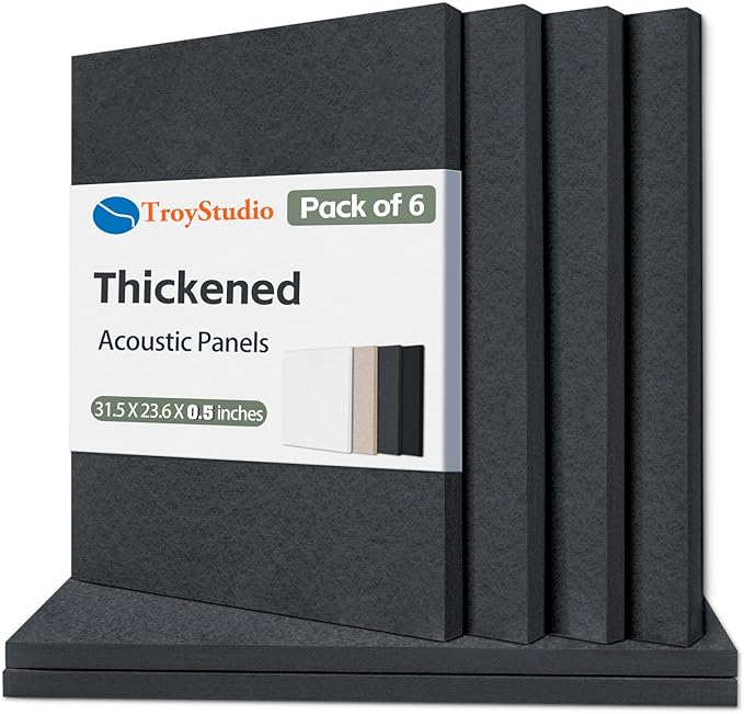 TroyStudio Thickened Acoustic Panels, 31.5 x 23.6 x 0.5 Inches Pack of 6 Felt Wall Decor Tile Sound Absorbing Board, Noise Reverb Echo Dampening Soundproof Padding for Door Music Recording Home Studio