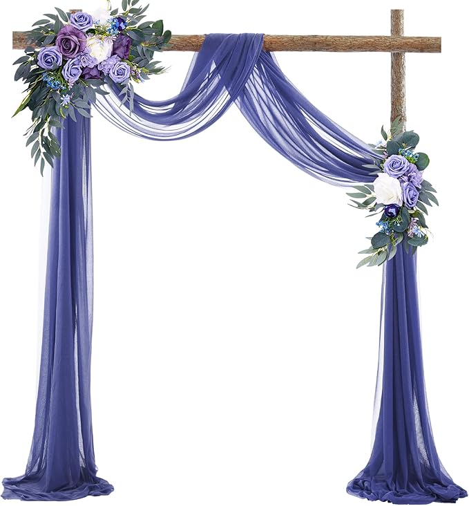 Navy Blue Arch Drapes for Wedding Arch Draping Fabric Sheer Backdrop Curtain for Ceremony Bridal Party Decor 19Ft Length x 28" Width 2 Panel