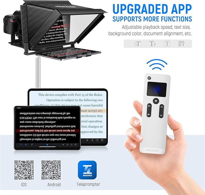 NEEWER X12 14" Aluminum Alloy Teleprompter Compatible with iPhone iPad DSLR Cameras Phone Tablet with Remote Control Carry Case Cleaning Cloth, APP Control for iOS/Android Online Teaching/Streaming