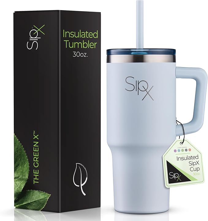 SIPX™ 30 oz Insulated Tumbler with Handle & Straw – Vacuum Insulated Stainless Steel, Leakproof, Cupholder Friendly – Perfect for Iced Coffee, Water & Travel – Blue