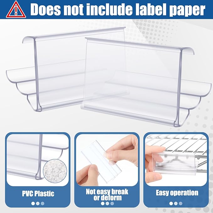 Kathfly 50 Pack Wire Shelf Label Holders Shelf Cable Tags for Wire Shelving 3 Viewing Angles 3" Adjustable Clear Plastic Rack Label Holder Retail Clips Compatible with 1-1/4in Metro Shelving