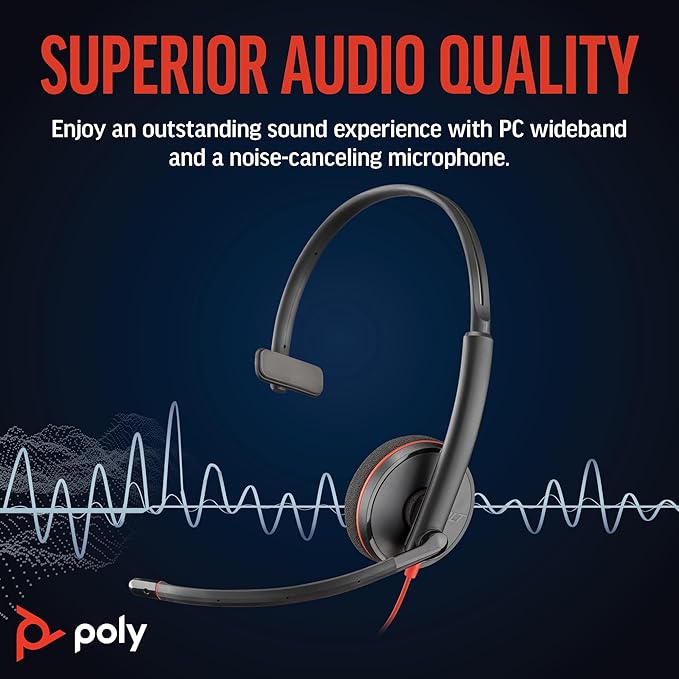 Poly Blackwire 3210 Wired Headset, Noise-Canceling Mic, Single-Ear Design, Connect to PC/Mac via USB-C or USB-A, Works with Teams & Zoom, Amazon Exclusive (9P7X7AA)