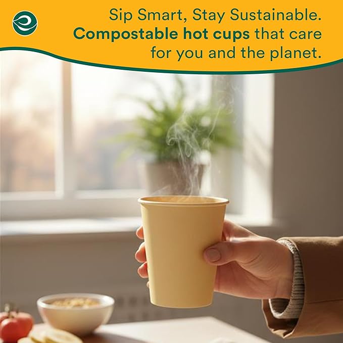 ECO SOUL 200 Pack 8 oz Disposable Coffee Cups Eco-Friendly, Biodegradable, Compostable, Leak-free & Sturdy To Go Hot Drink Travel Bagasse Cup for Tea, Chocolate, Party, Picnic & Cafe, Office & Home