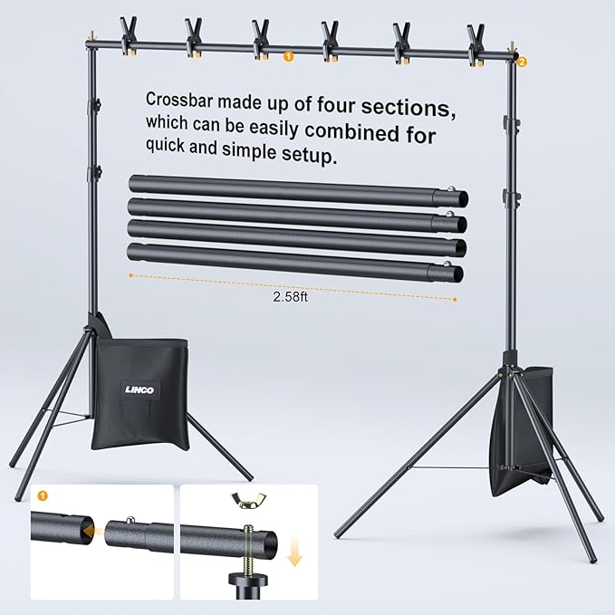 LINCO Backdrop Stand for Parties Kit 10x7 ft Adjustable Back Drop Photography Studio Photo Background Support System with Clamps, Sand Bag, Carrying Bag 4172