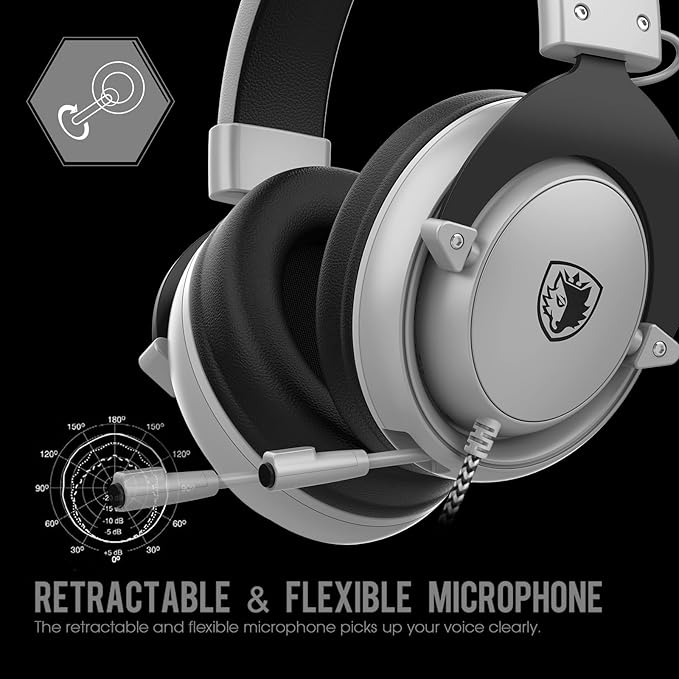 SADES MPOWER Stereo Gaming Headset for PS4, PC, Mobile, Noise Cancelling Over Ear Headphones with Retractable and Flexible Mic & Soft Memory Earmuffs for Laptop -Angel Edition (Grey)