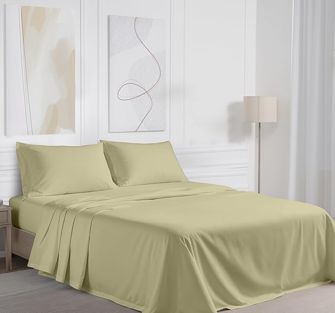 RUVANTI 100% Cotton Sheets Queen Size Set, 4 Pieces, Soft & Breathable Percale Weave Bedding, Deep Pocket 16", Hotel Standard, Crisp Cool Feeling, Durable, Perfect Dyed Bed Sheet, Sage Green
