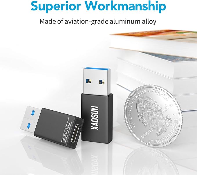 XAOSUN [10Gbps] USB C Female to USB Male Adapter (2-Pack), 3.1 USB A to C Adapter, One-Sided SuperSpeed Data Sync & 100W Fast Charging for iPhone 17/16 Plus Pro Max, Laptop, Charger, Quest Link, etc.