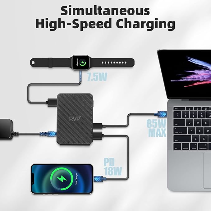 RVP+ USB C Docking Station 3 Monitors, 14-in-1, 10Gbps USB-C, 5Gbps USB 3.0, 85W Laptop-Charging, PD 18W, Triple Display-4K HDMI Dual Monitors & DisplayPort, Gigabit Ethernet, Audio, TF/SD 3.0(RVP-G8)