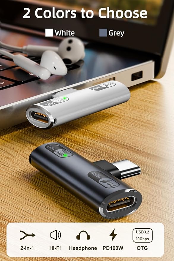 USB C Splitter with 100W Fast Charging, Dual USB C Headphone and Charger Adapter Dongle for iPhone 16/15 Series, iPad, MacBook, Galaxy S24/S23 and More (White)