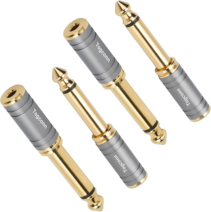 Togconn 1/4 Inch to 1/8 Inch Adapter 4 Pack, 6.35mm Quarter Inch TS Mono Male to 3.5mm Female Jack Plug Gold-Plated Pure Copper Audio Converter Connector Premium Quality Series