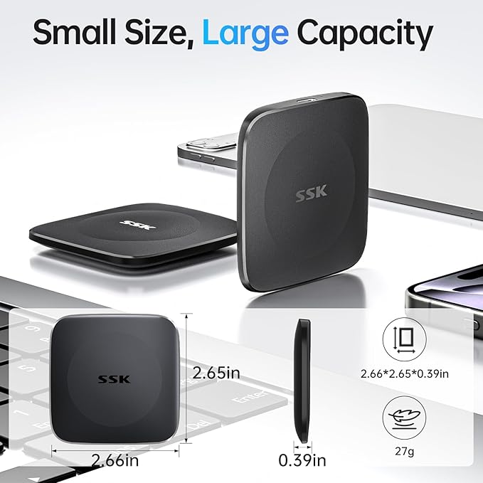 SSK External Drive 128GB,Portable-SSD-Drive up to 550MB/s,SSD External Hard-Drive Type C+USB A Fast Portable Solid State Drives USB-3.2 GEN2 USB Storage for iPhone 15/Android/Windows/Tablet/Mac