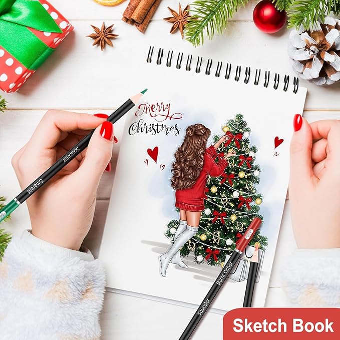 Art Supply Set - Sketching & Drawing Kit, Sketchbook Art Paper for Adult Artists, Soucolor 9" x 12" Sketch Book, 2-Pack 100 Sheets Spiral Bound Sketchbook, Acid Free