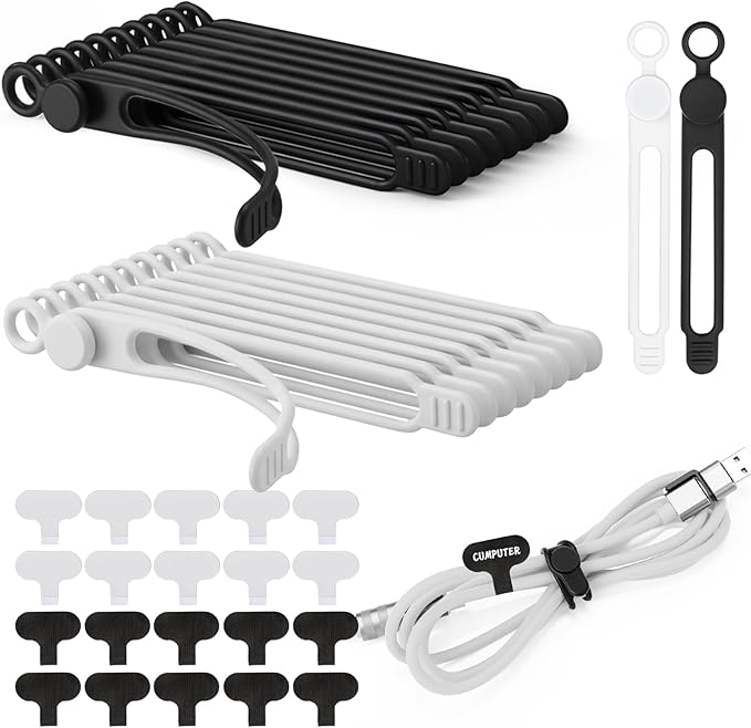 40 Pcs Silicone Cable Ties and Cable Labels Sets 20 Silicone Cord Ties 20 Identification Cord Labels Multipurpose Reusable Wire Organizer for Fastening Phone Charger Home Office Supplies