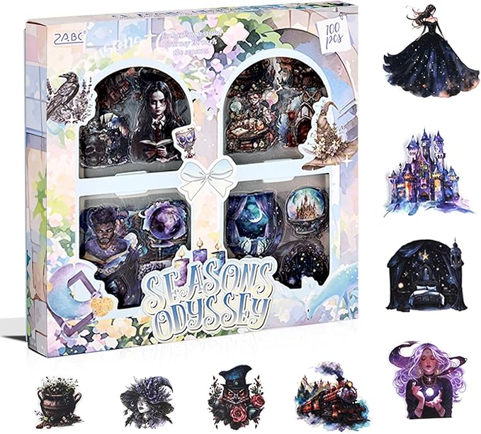 Scrapbook Stickers Set for Adults, 100 Sheets 3.1x3.1 Inches Diecut Dark Academia Theme, Clear PET Stickers for Junk Journaling Supplies, Collage, Scrap Booking, DIY Crats Arts Decorative