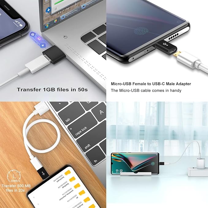 USB C Adapters 4 Pack, USB C to USB 3.0 OTG Adapter, Micro USB to USB C Adapter Compatible with MacBook Pro, Samsung Galaxy, Smartphones, Laptop, PC, in Car and More