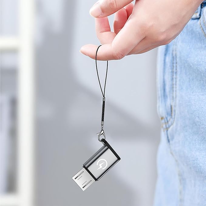 Micro USB to USB C Adapter (4 Pack),Type C Female to Micro Male Conversion Connector,with Lanyard Keychain,Compatible with Samsung Galaxy S7/S7 Edge,Micro USB Devices (Gray)
