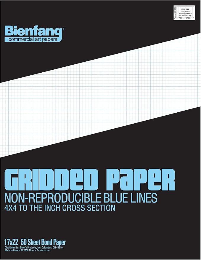 Bienfang Designer Grid Paper Pad, 4x4 Cross Section, 17 x 22 inches, 50 Sheets