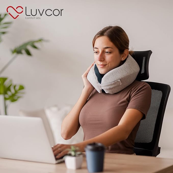 Premium Quality Memory Foam Travel Neck Pillow Bundle - Best Ergonomic Pillow for Airplane Travel, car Ride, Sleeping. Comes with Eye mask, earplugs and Storage Bag