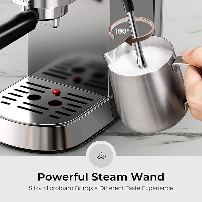 20 Bar Espresso Machine, Compact Espresso Coffee Maker with Milk Frother for Latte/Cappuccino, Auto Clean/34oz Removable Tank/Auto Shut-Off, Espresso Maker for Home/Office, Stainless Steel