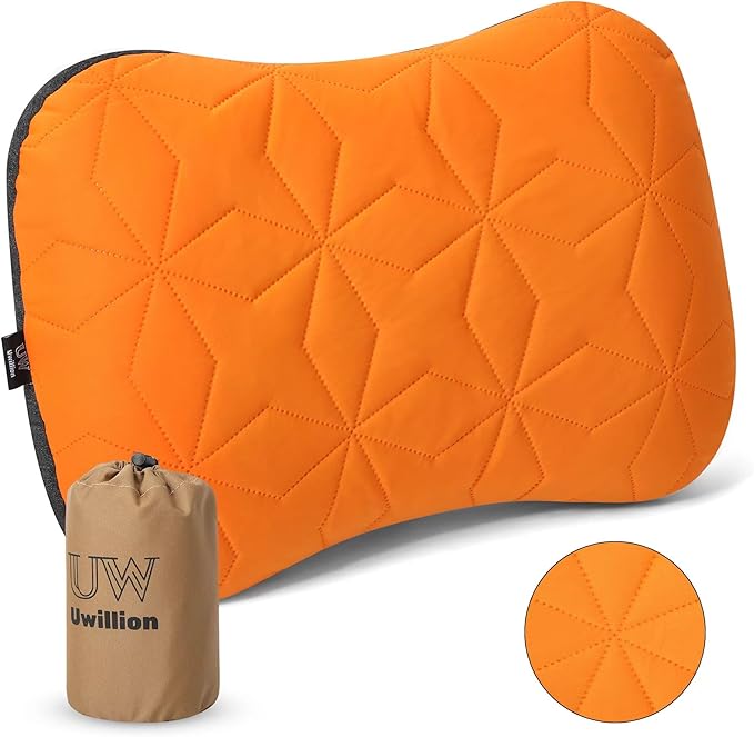 Camping Pillow with Removable Cover - Ultralight Inflatable Pillow for Camping Lightweight, Ergonomic and Washable for Camping, Hiking, and Travel Orange